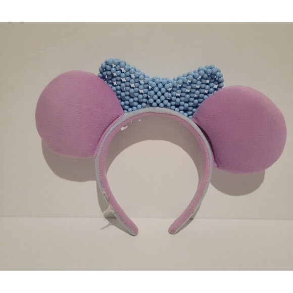 Disney Minnie Mouse Pink Ears Beaded Baby Blue Bow - Picture 5 of 9